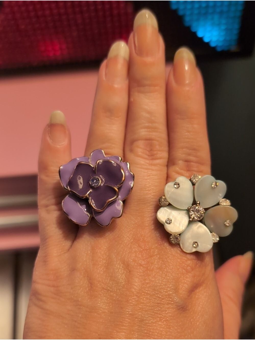 Lavender Enamel Floral Cocktail Ring - Women Jewelry